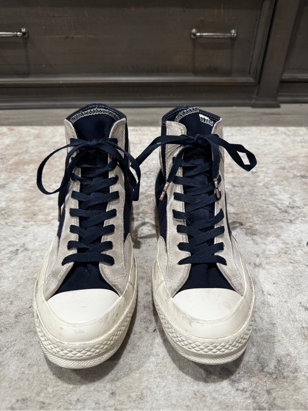 Customized Converse High Top Sneakers in Navy and Off-White
